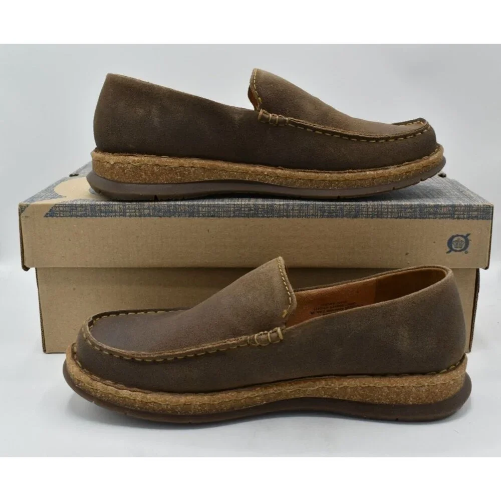 Born Mens Size 10.5 Baylor Taupe Distressed Suede Slip On‎ Loafers Shoes